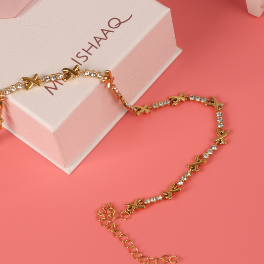 Gemma owen diamond crystal xo gold cross choker necklace - Mia Ishaaq