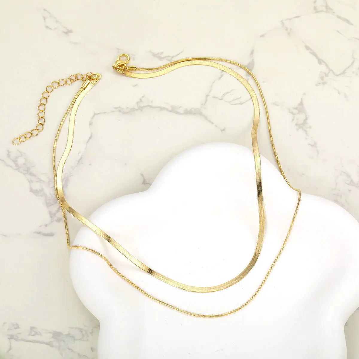 18k gold plated stainless steel flat snake chain multi layered necklace - Mia Ishaaq
