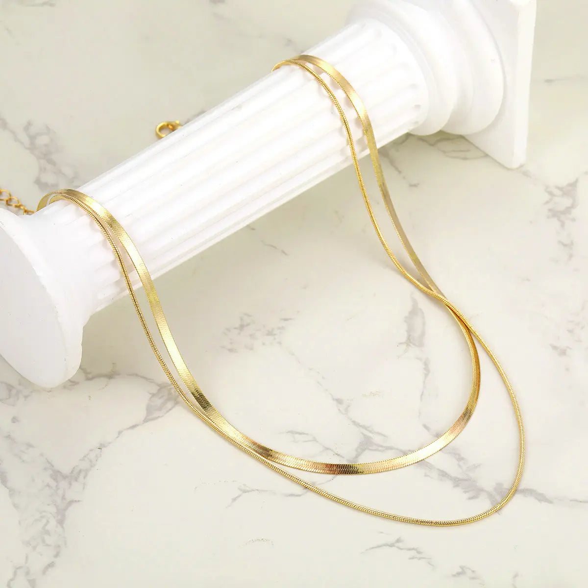 18k gold plated stainless steel flat snake chain multi layered necklace - Mia Ishaaq