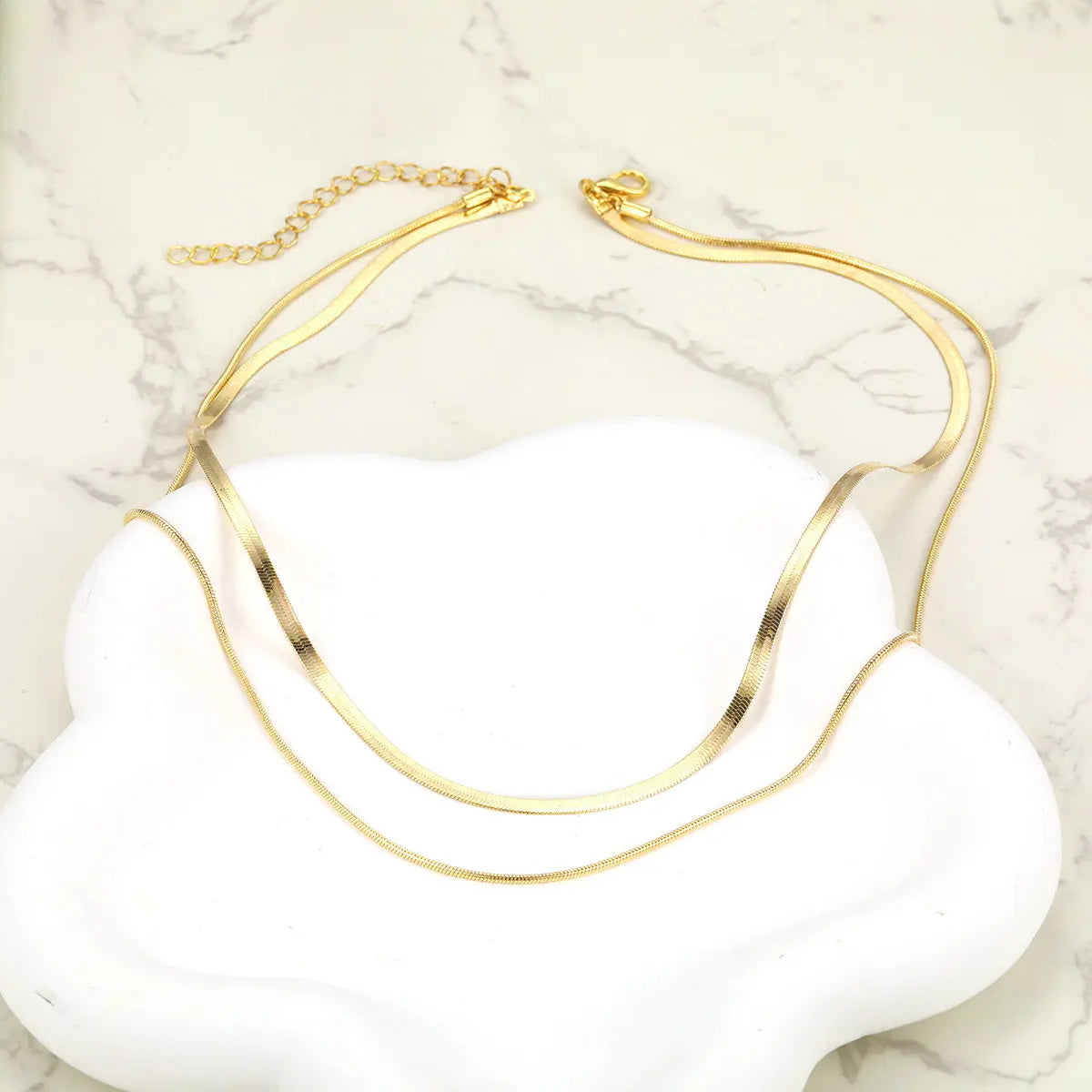 18k gold plated stainless steel flat snake chain multi layered necklace - Mia Ishaaq