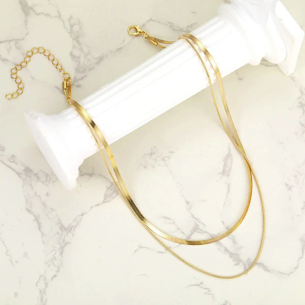 18k gold plated stainless steel flat snake chain multi layered necklace - Mia Ishaaq