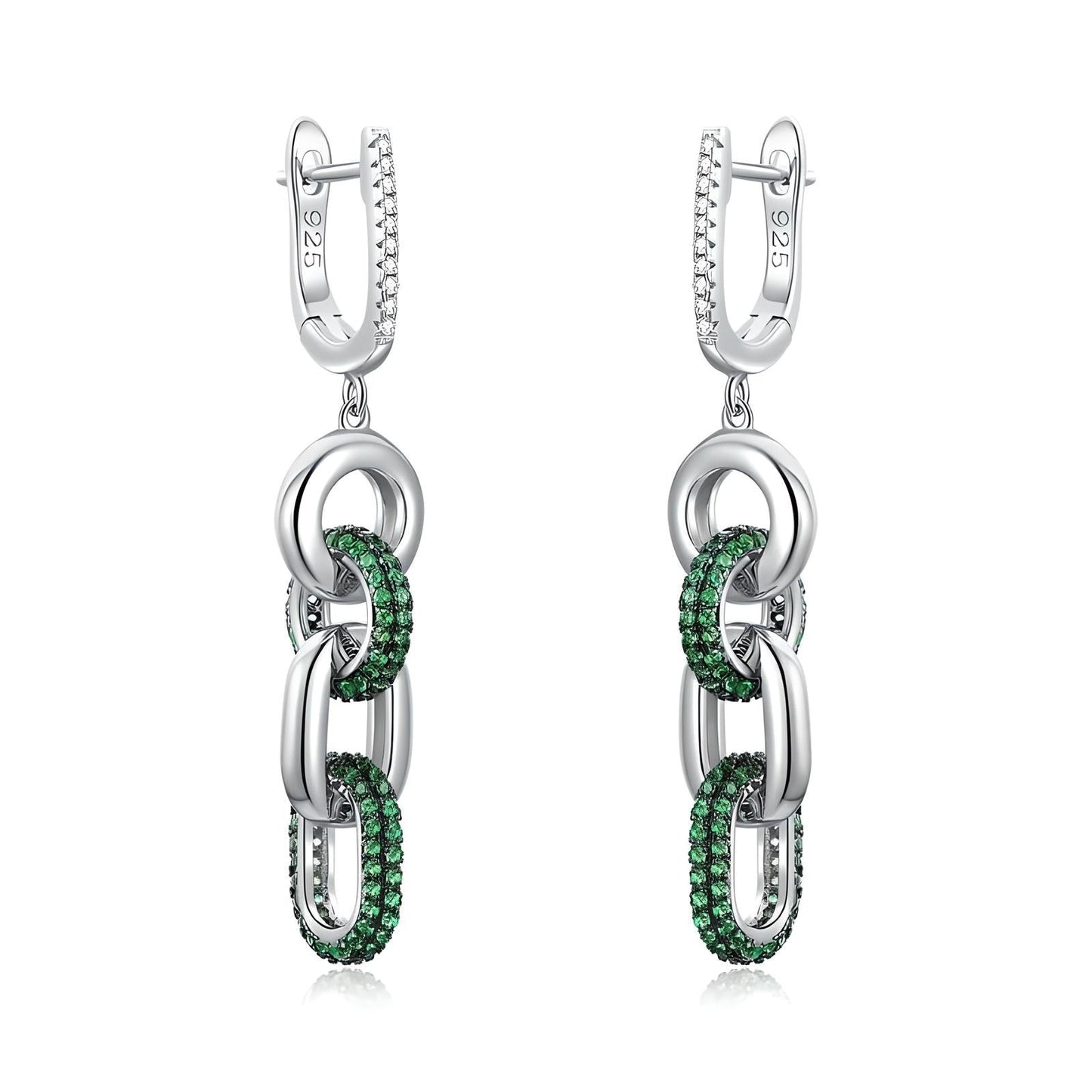 Sterling silver clear and green cubic zirconia duo dangle long earrings - Mia Ishaaq