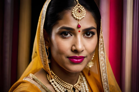 Indian culture, typical bridal clothing and tikka  - Mia Ishaaq