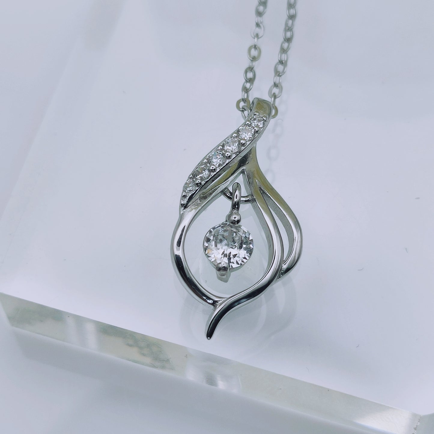 Sterling silver necklace with clear cubic zirconia