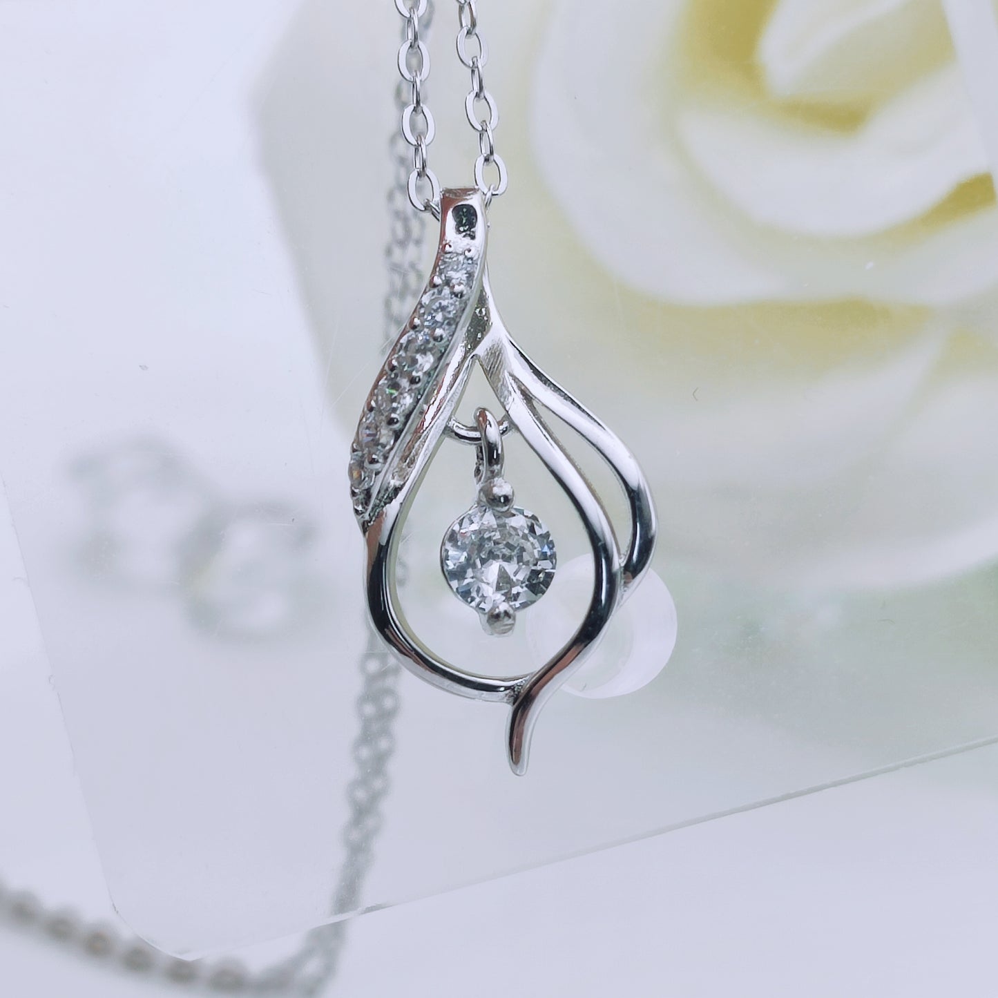 Sterling Silver Cubic Zirconia Drop Shape Pendant Necklace - Mia Ishaaq