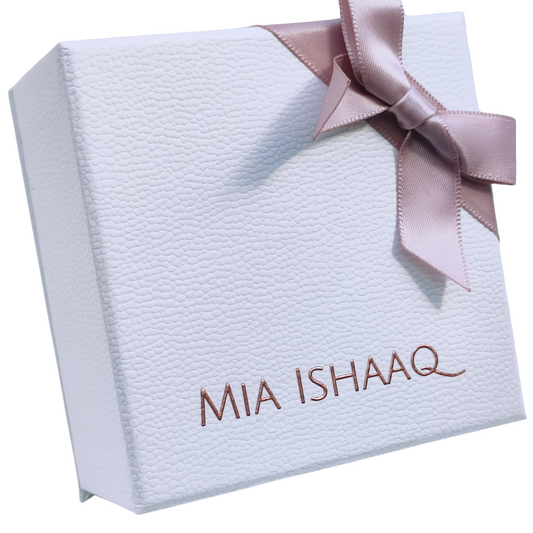Luxury white textured pink silk ribbon bow gift box - Mia Ishaaq