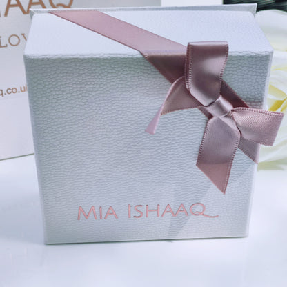 Luxury white textured pink silk ribbon bow gift box - Mia Ishaaq