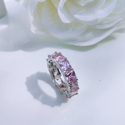 Sterling silver pink cubic zirconia all over wide band ring - Mia Ishaaq