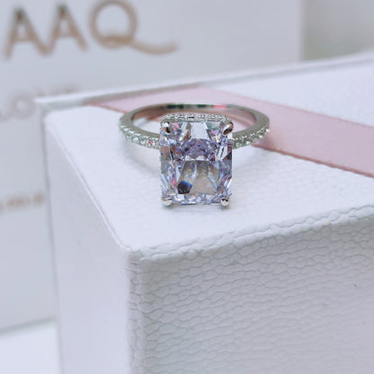 Sterling Silver Lilac Radiant Cubic Zirconia Princess Cut Halo Engagement Ring - Mia Ishaaq