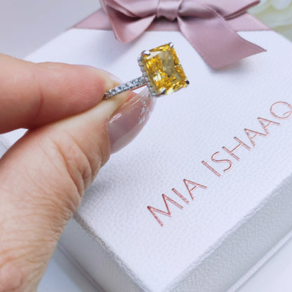 sterling silver white gold yellow crushed ice diamond princess cut engagement ring - Mia Ishaaq