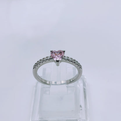 Sterling silver heart solitaire ring with pink and clear cubic zirconia - Mia Ishaaq