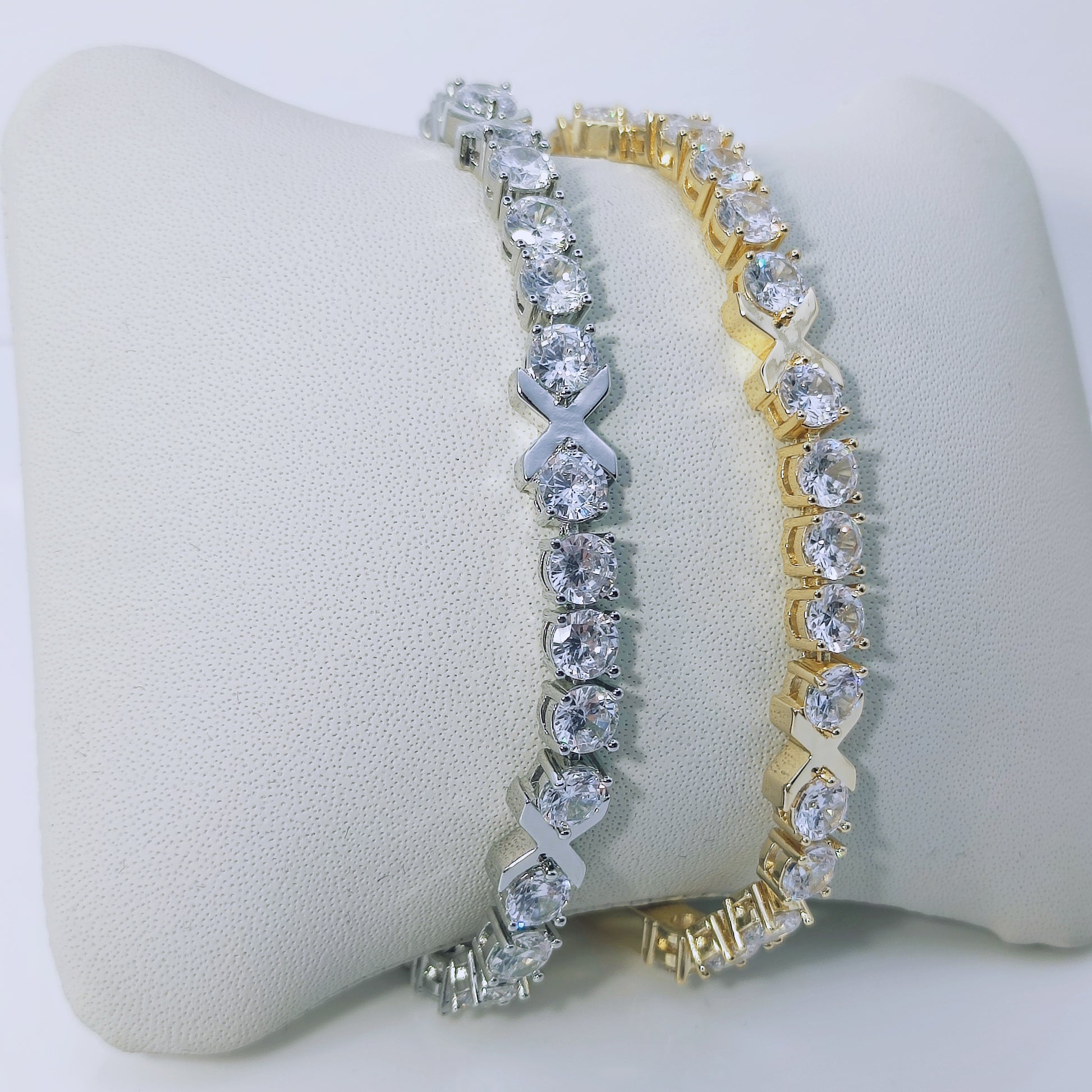 gemma owen inspired xo bracelet with cubic zirconia white gold or yellow gold plated with secure clasp - Mia Ishaaq