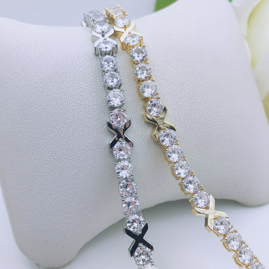 gemma owen inspired xo bracelet with cubic zirconia white gold or yellow gold plated with secure clasp - Mia Ishaaq