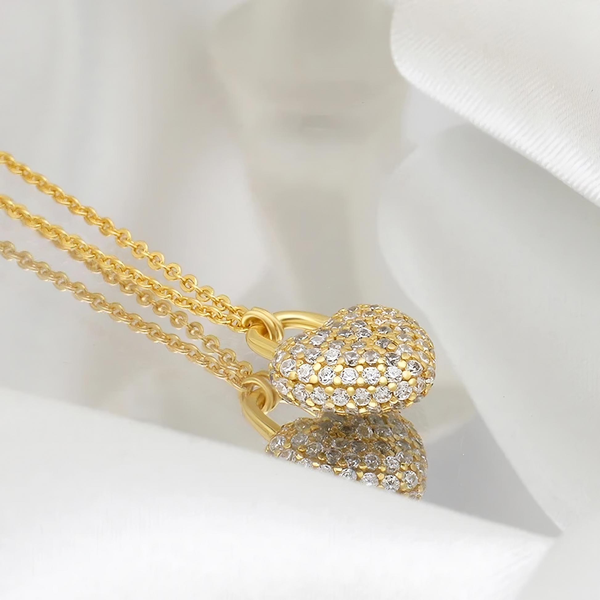 925 Sterling Silver 14k Gold Plated Pave Heart Cubic Zirconia Necklace - Mia Ishaaq