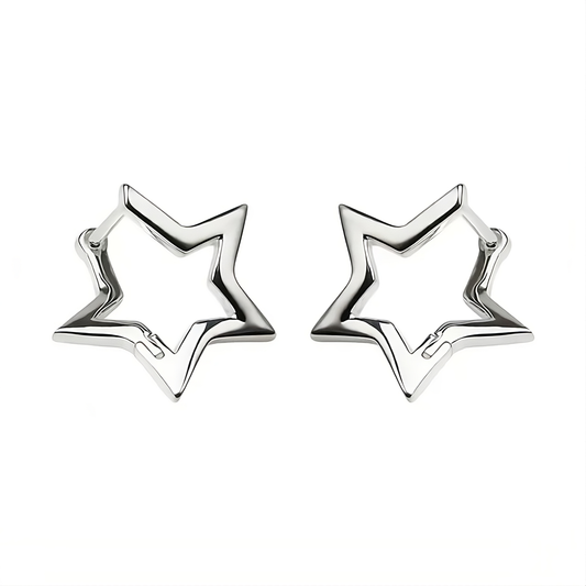 925 Sterling Silver Star Huggies Hoop Earrings - Mia Ishaaq