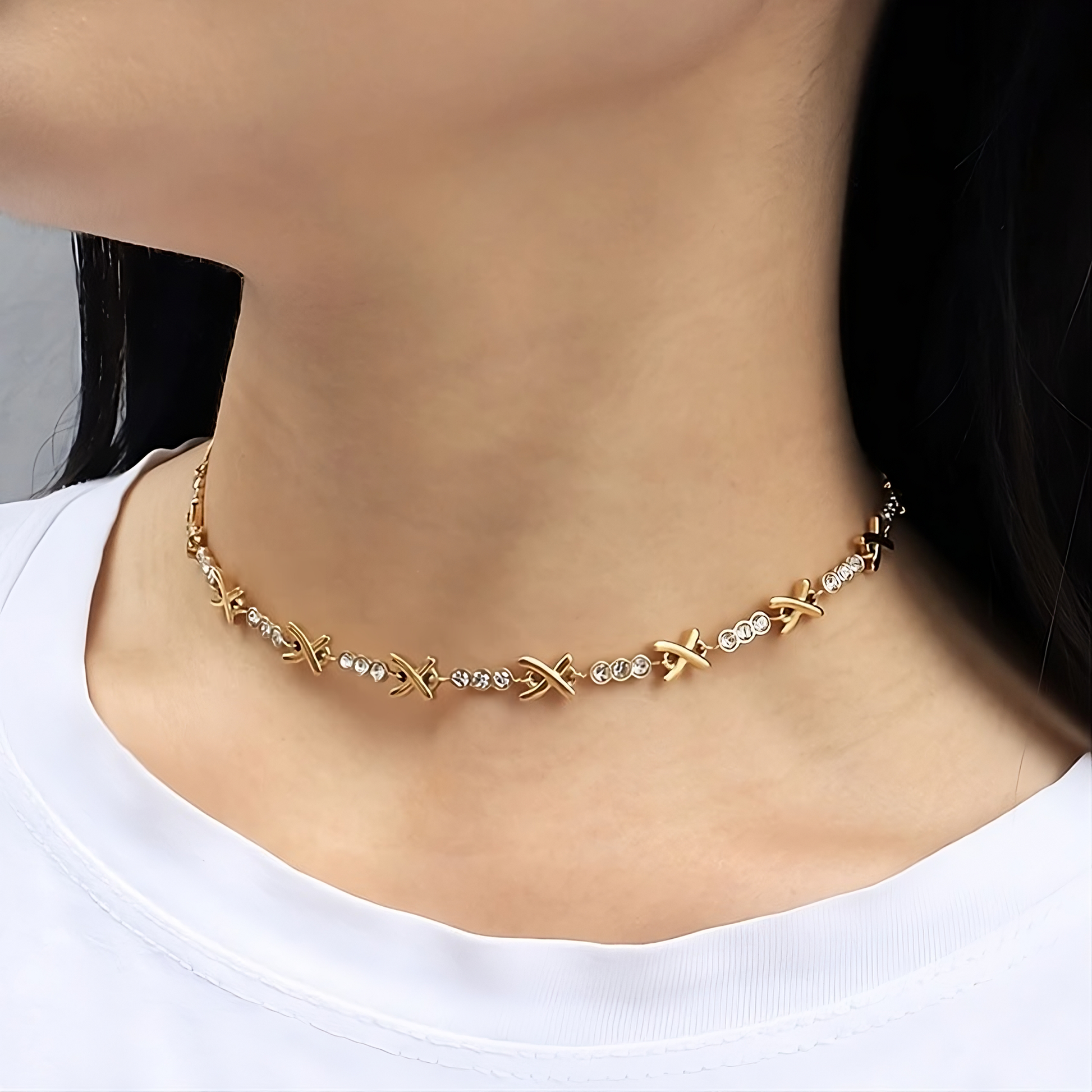 Gemma Owen Inspired Crystal XO Gold and Silver Choker Necklace and Bracelet Set - Mia Ishaaq