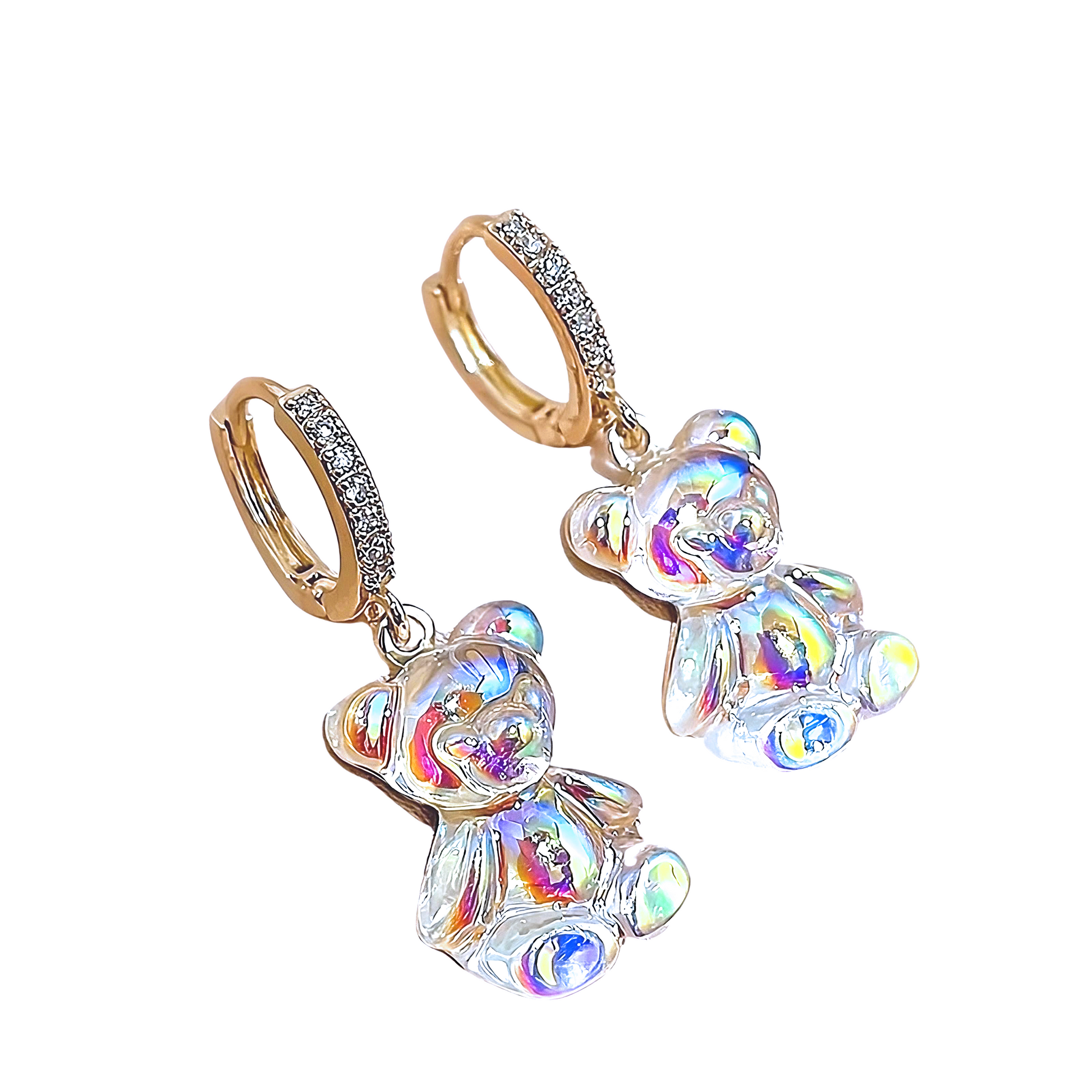 925 Sterling Silver Gold Plated Cubic Zirconia Hoops Resin Gummy Bear Earrings - Mia Ishaaq