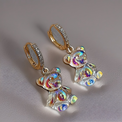 925 Sterling Silver Gold Plated Cubic Zirconia Hoops Resin Gummy Bear Earrings - Mia Ishaaq