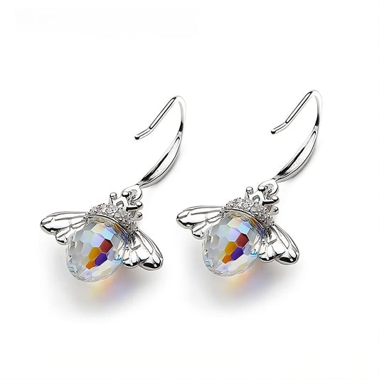 925 Sterling Silver Crystal Queen Bee Dangle Earrings - Mia Ishaaq