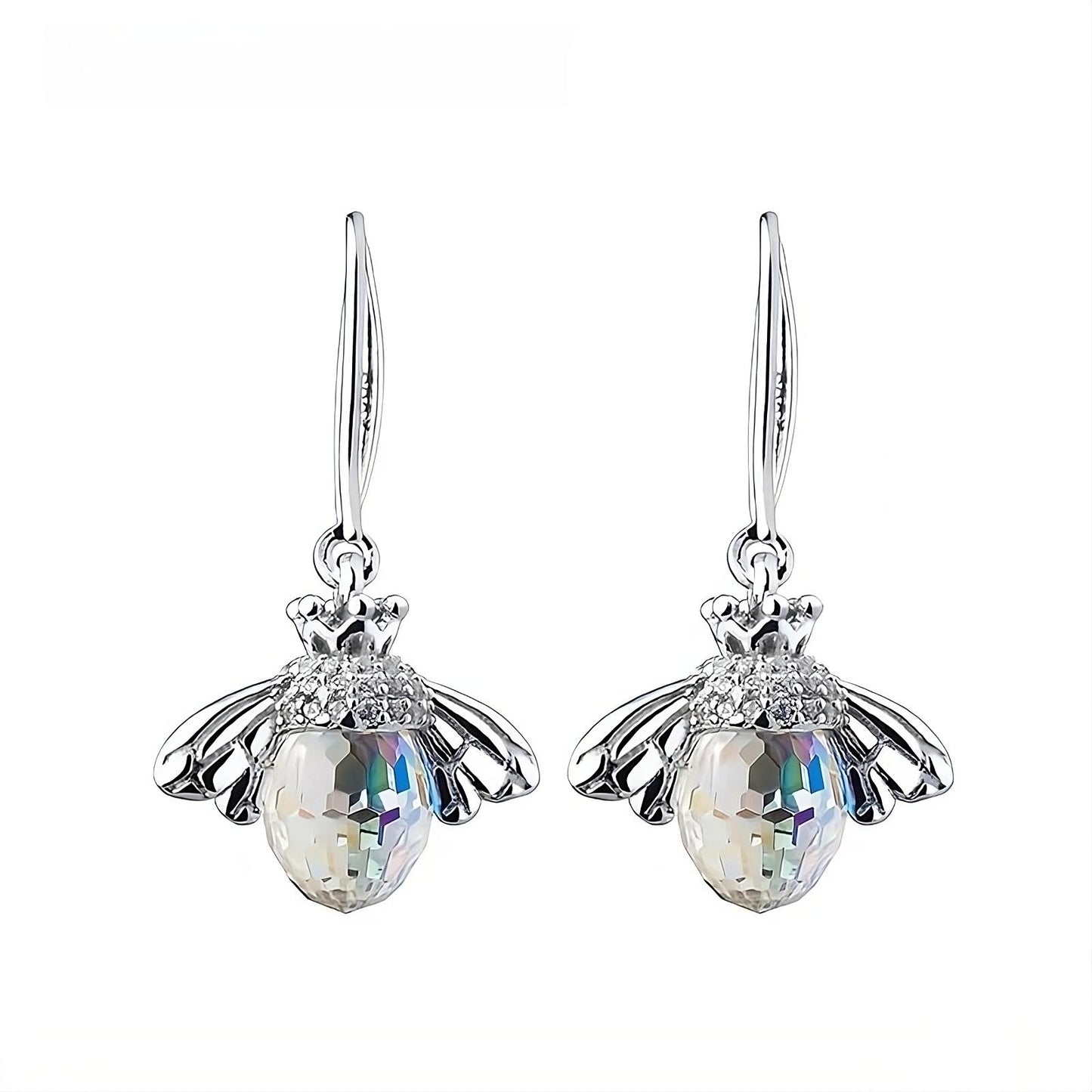 925 Sterling Silver Crystal Queen Bee Dangle Earrings - Mia Ishaaq