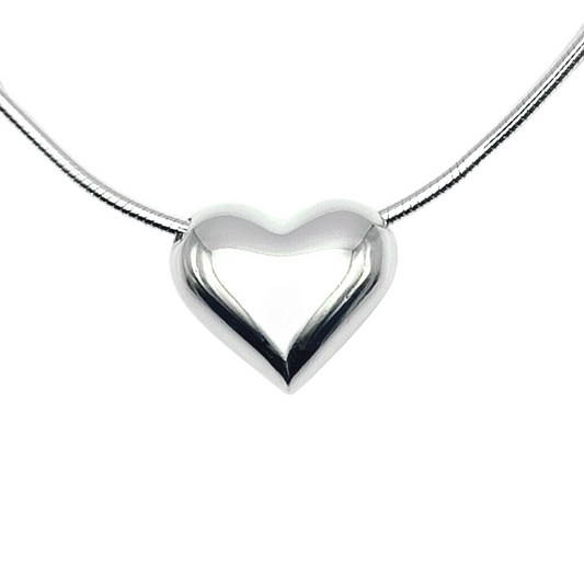 925 Sterling Silver Polished Puff Heart Snake Chain Necklace - Mia Ishaaq