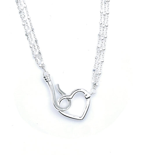 Sterling silver multi bead chain hook and heart necklace - Mia Ishaaq