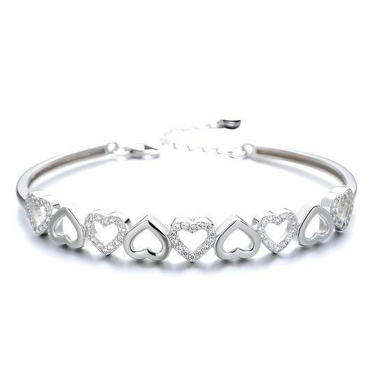 925 sterling silver adjustable heart bangle bracelet - Mia Ishaaq