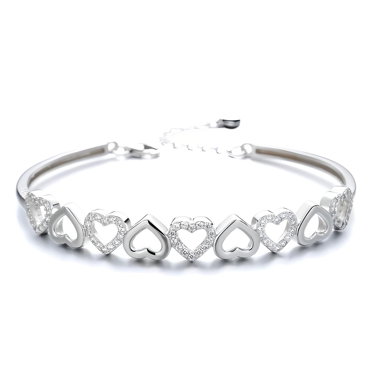 925 sterling silver adjustable heart bangle Crystal bracelet - Mia Ishaaq