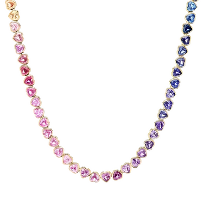 18k gold plated rainbow heart chain tennis necklace - Mia Ishaaq
