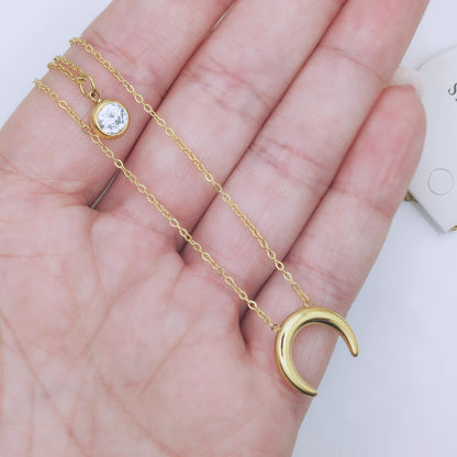 18k gold plated stainless steel waterproof crystal moon necklace - Mia Ishaaq