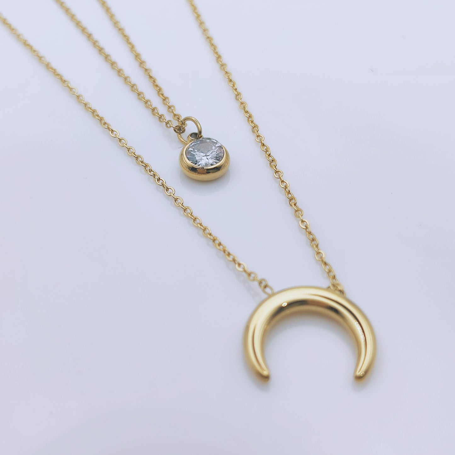 18k gold plated stainless steel waterproof crystal moon necklace - Mia Ishaaq