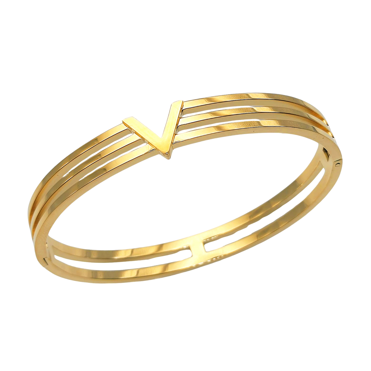 18k PVD Gold Plated Stainless steel V line victory through harmony bangle bracelet - Mia Ishaaq