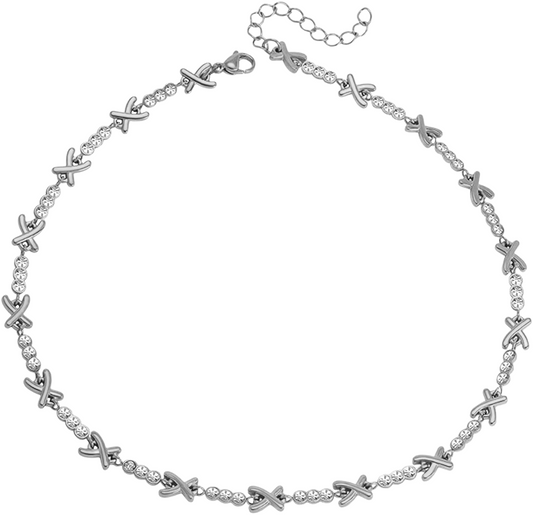 Gemma xo crystal choker necklace in silver - Mia Ishaaq