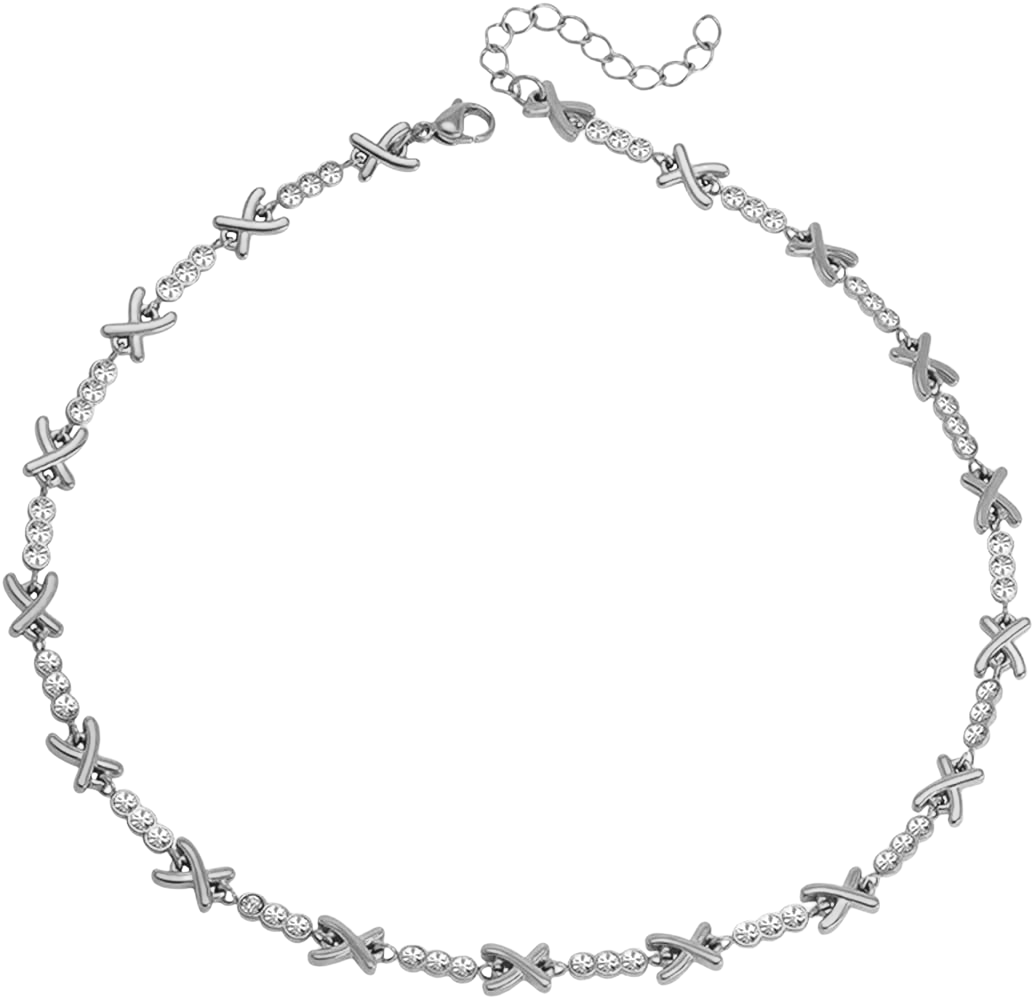 Gemma Owen xo crystal cross choker necklace in silver - Mia Ishaaq