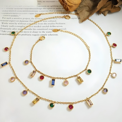 18k gold plated stainless steel waterproof and hypoallergenic multicoloured gemstone pendant necklace - Mia Ishaaq