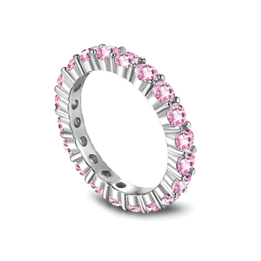 sterling silver white gold pink round diamond wedding ring band - Mia Ishaaq