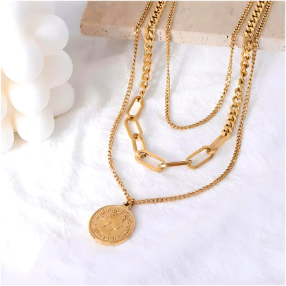 18k gold plated stainless steel waterprood non-tarnish layered chain coin necklace - Mia Ishaaq