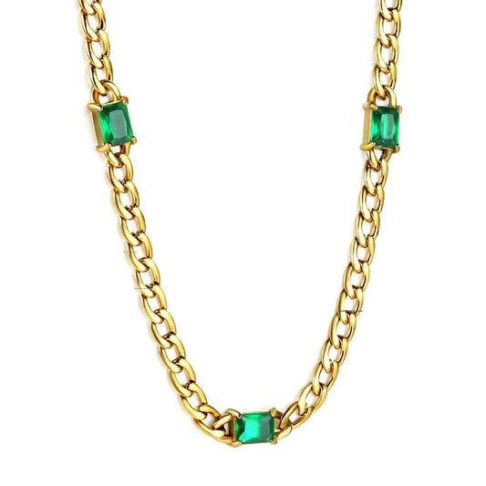 18k gold plated stainless steel waterproof emerald vintage chunky chain necklace - Mia Ishaaq