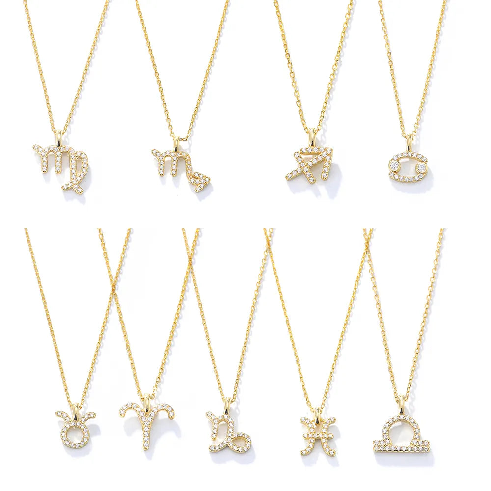 Displayed in two rows on a white background are dazzling zodiac sign pendants from Mia Ishaaq, featuring the stunning Zodiac Star Sign Celestial Necklace - AQUARIUS, made of sterling silver.