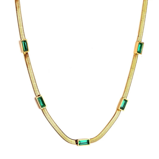 18k gold plated stainless steel vintage green waterproof flat chain necklace - Mia Ishaaq