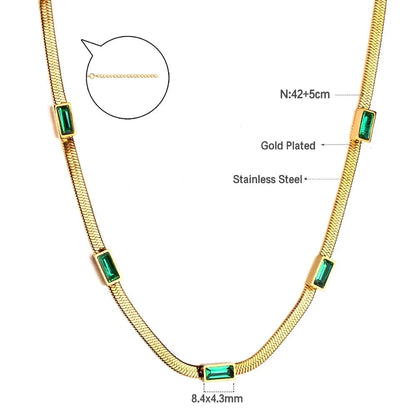 18k gold plated stainless steel vintage green waterproof flat chain necklace - Mia Ishaaq