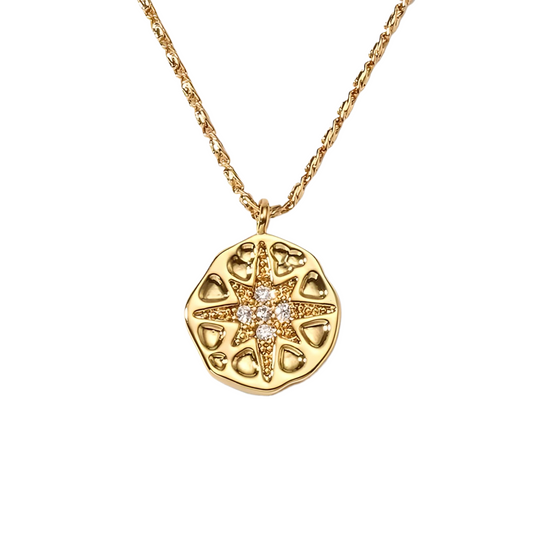 Polaris Coin Pendant Necklace 18k gold plated sterling silver celestial charm necklace - Mia Ishaaq