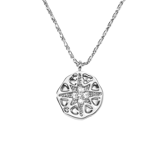 Polaris coin north star pendant sterling silver necklace with crystals - Mia Ishaaq