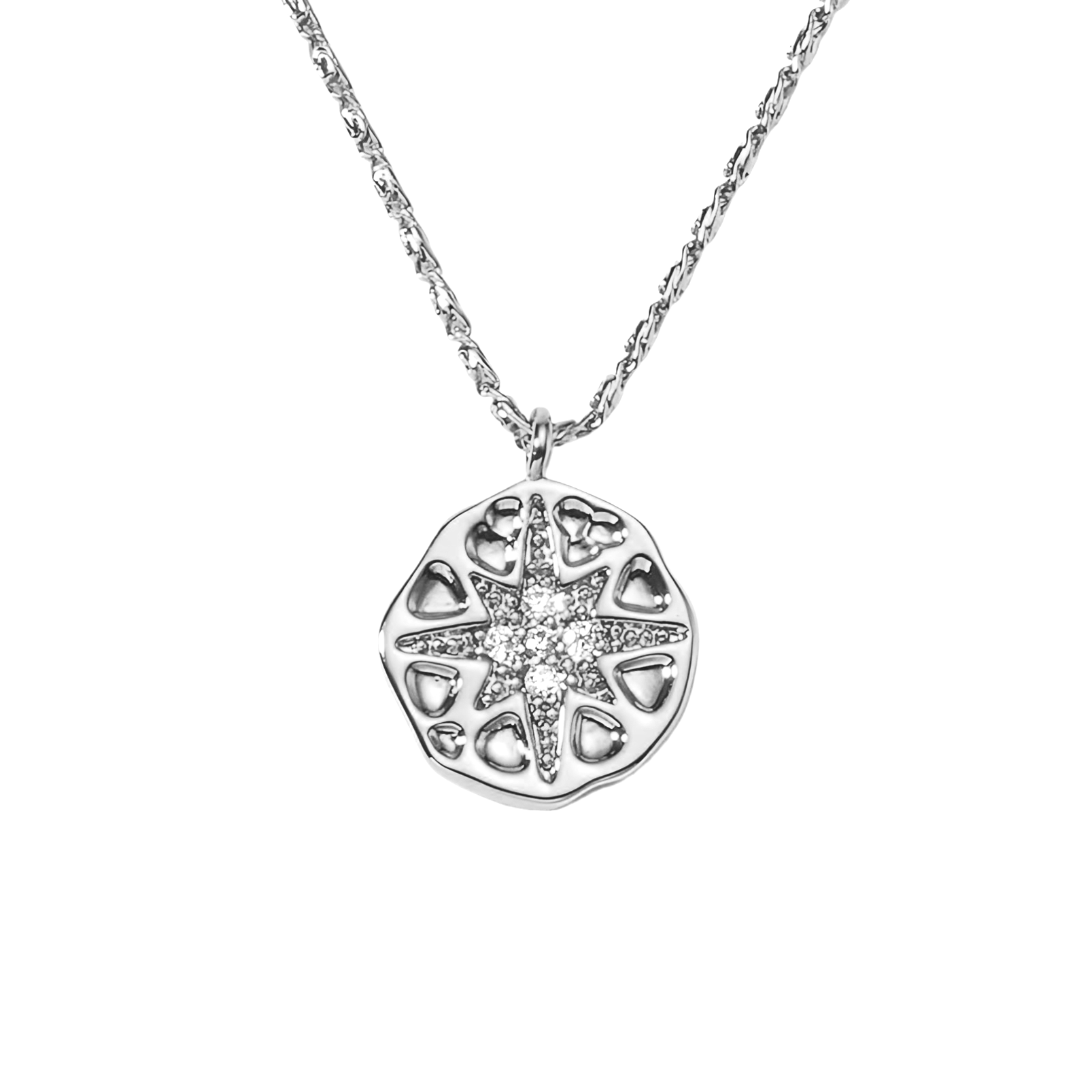 Polaris coin north star pendant sterling silver necklace with crystals - Mia Ishaaq