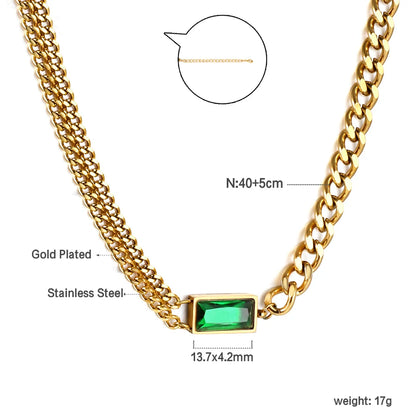 18k gold plated stainless steel vintage green pendant multi chain waterproof choker necklace - Mia Ishaaq