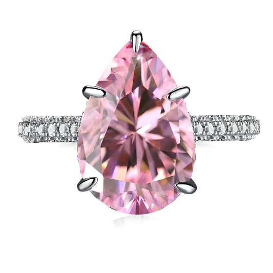 Sterling Silver Pink Cubic Zirconia Solitaire Engagement Ring - Mia Ishaaq