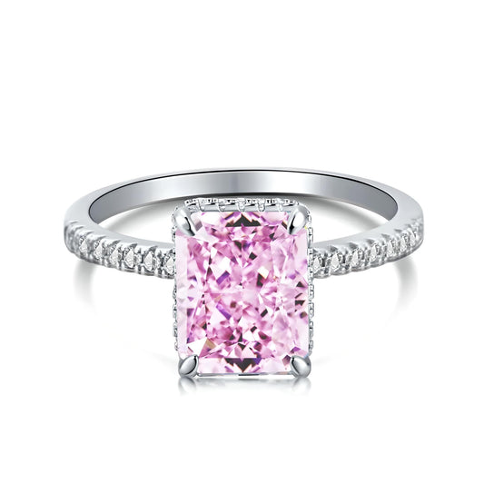 Sterling silver pink princess cut diamond crushed ice engagement ring - Mia Ishaaq