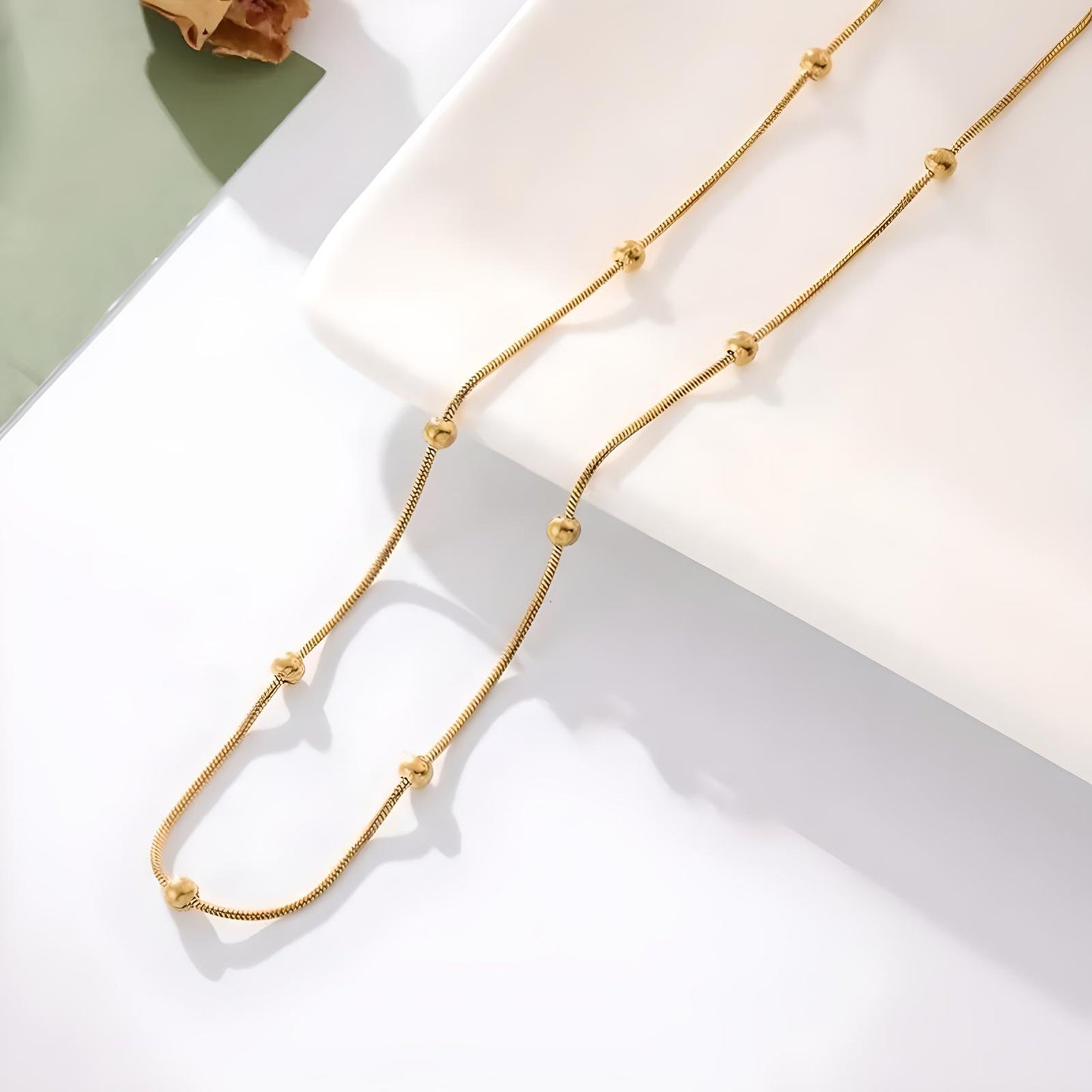 18k gold plated stainless steel beaded snake chain necklace - Mia Ishaaq