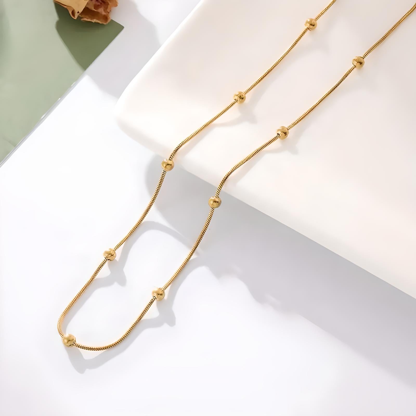 18k gold plated stainless steel beaded snake chain necklace - Mia Ishaaq