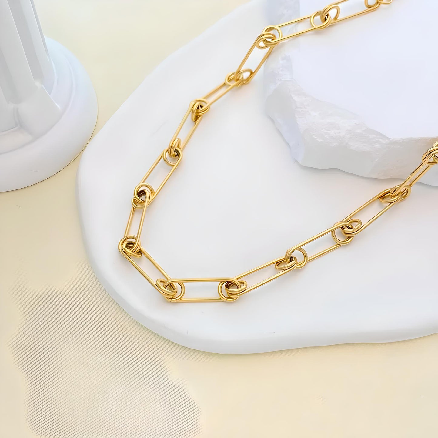 18k gold plated stainless steel waterproof water-resistant non-tarnish paper clip link chain choker necklace - Mia Ishaaq